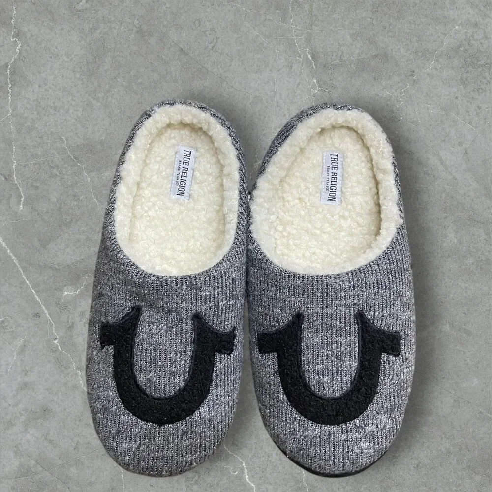 True Religion Polar Performance NWT Slippers Gray Black Men's Size Medium